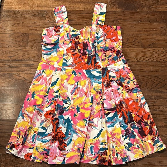 LeLIÈVRE DESIGN - handmade art to wear skater dress floral cotton rayon size 20 - Picture 1 of 8